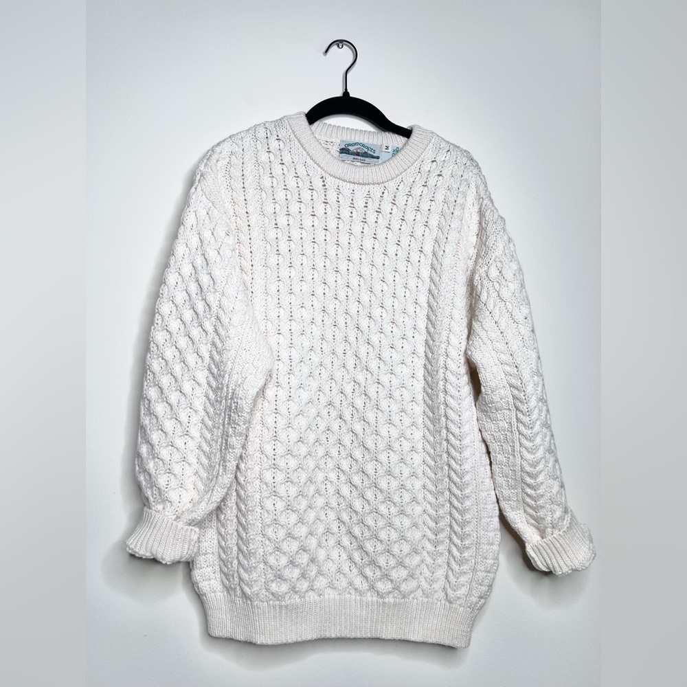 Aran Crafts Cable Knit Fishermans Wool Sweater Jumper Men Medium Women’s Large